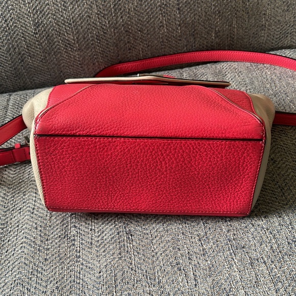 Kate Spade Color Block Coral & Tan Leather Crossbody With Top Handle Handbag - Picture 7 of 16